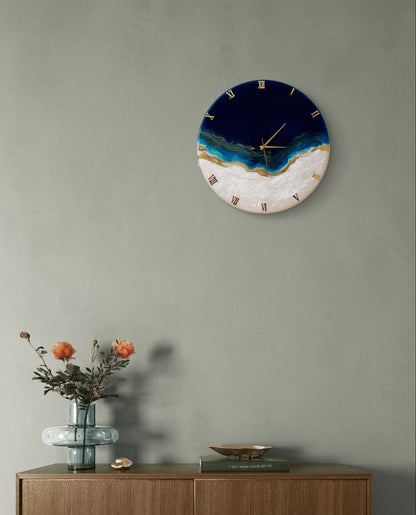 Handmade Blue and Wooden Wall Clock - 12 Inches/ 30 cm