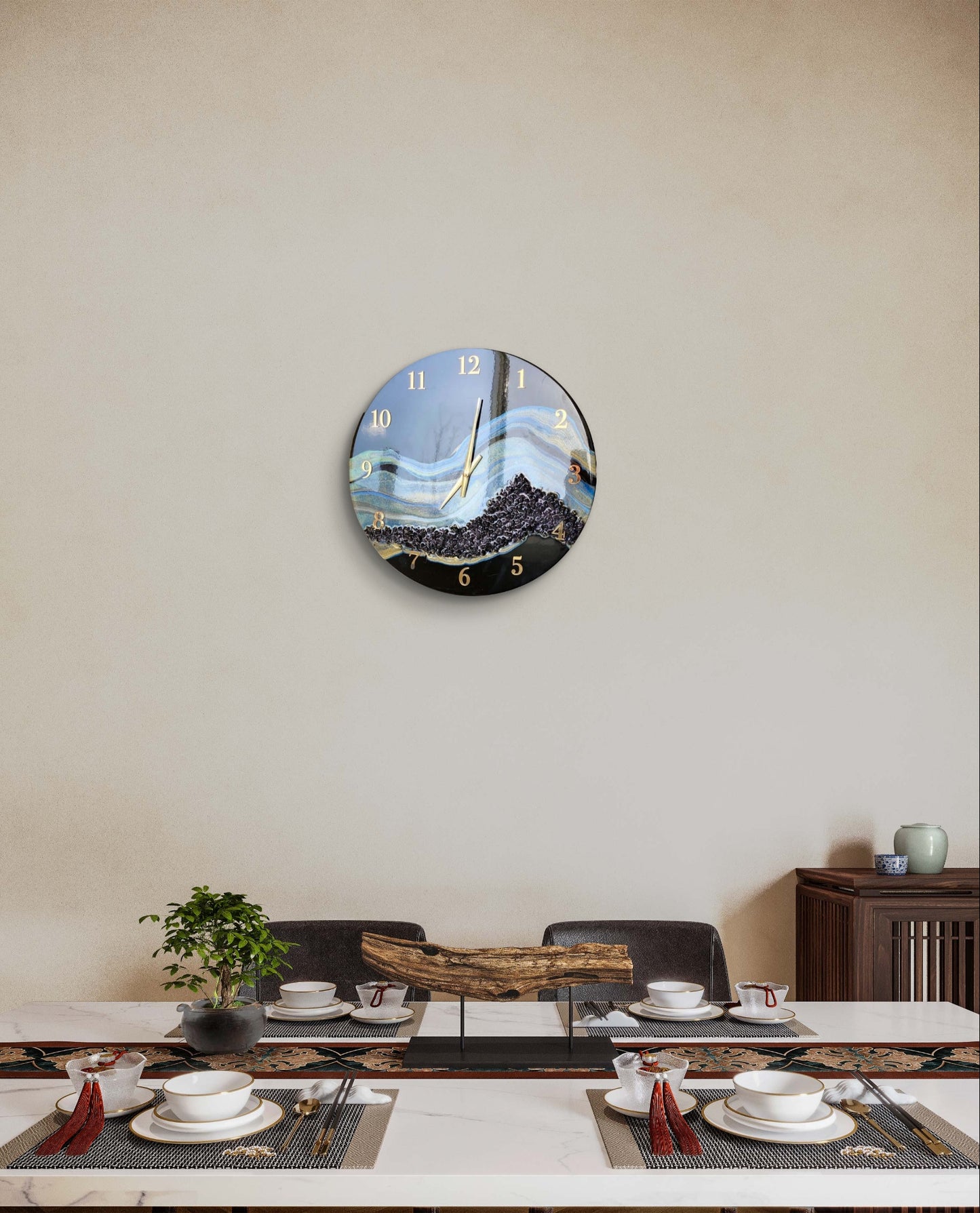 Black Abstract Mountain Wall Clock - 27 Inches/ 60 cm