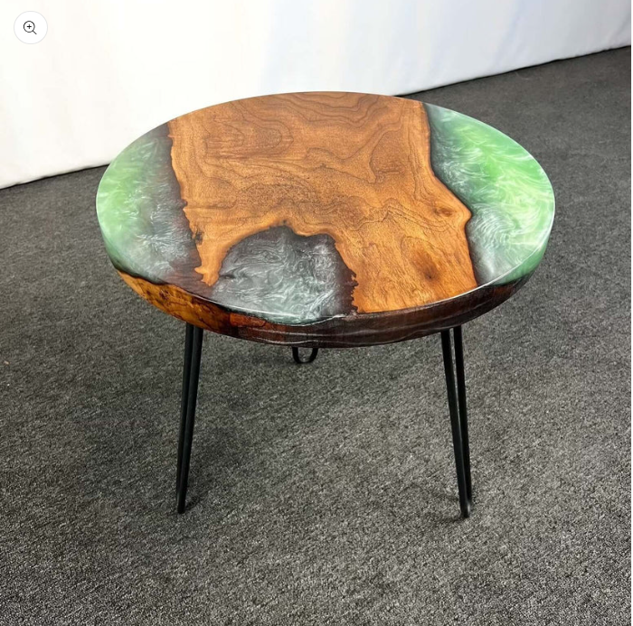 Green and Wooden Handcrafted Resin Coffee Table