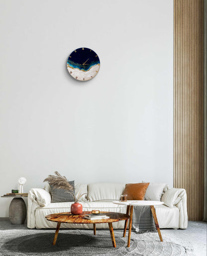 Handmade Dark Blue Ocean Wall Clock - 12 Inches/ 30cm