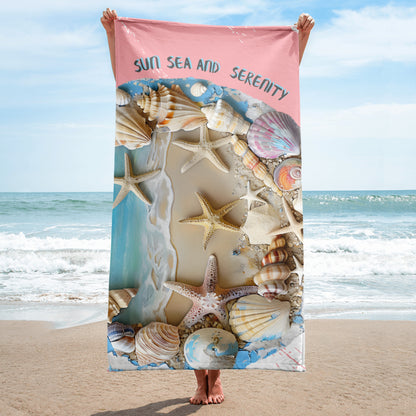 Sun, Sea & Serenity Design Beach Towel – Super Soft & Cozy Bath, Holiday Towel